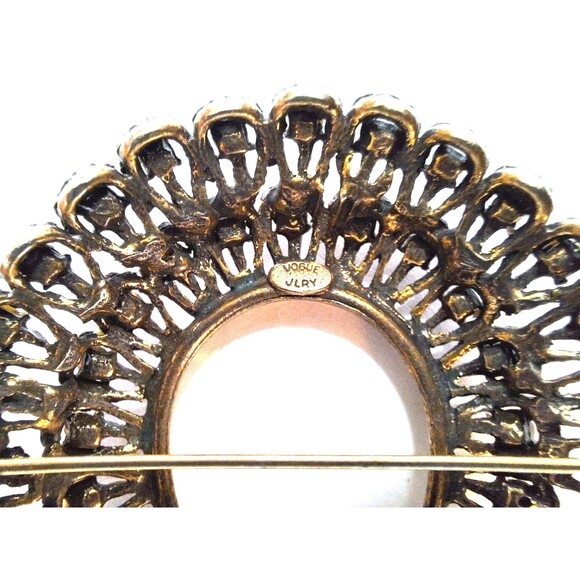 Vtg Vogue JLRY Reverse Teardrop Shaped Brooch - Gold Toned Blue Rhinestones - Picture 3 of 9